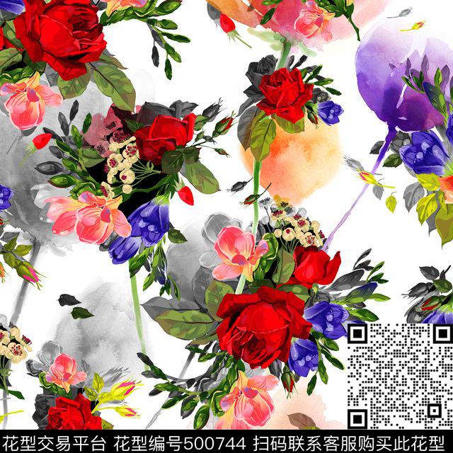 时尚鲜艳水彩数码印花华亿平台下载（图片编号: 500744） - 瓦栏（Walan）