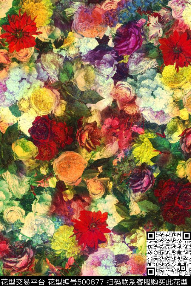 复古牡丹油画数码印花华亿平台下载（图片编号: 500877） - 瓦栏（Walan）