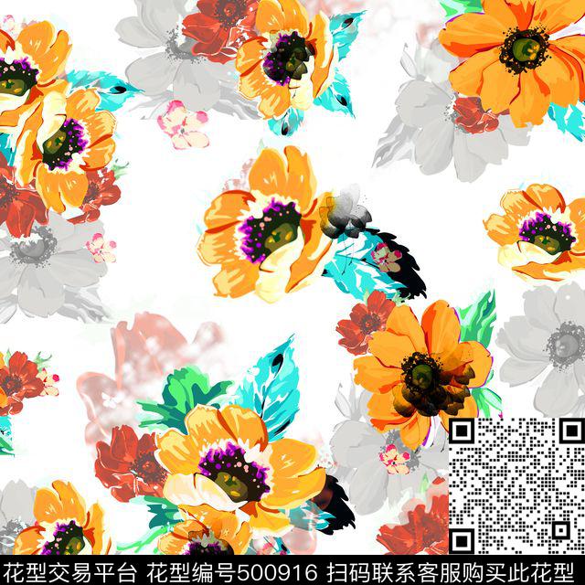 小清新水彩花卉女士连衣裙夏装数码印花华亿平台下载（图片编号: 500916） - 瓦栏（Walan）