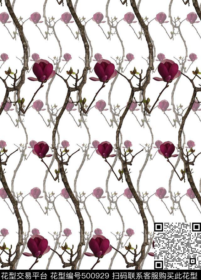 复古花卉玫瑰数码印花华亿平台下载（图片编号: 500929） - 瓦栏（Walan）