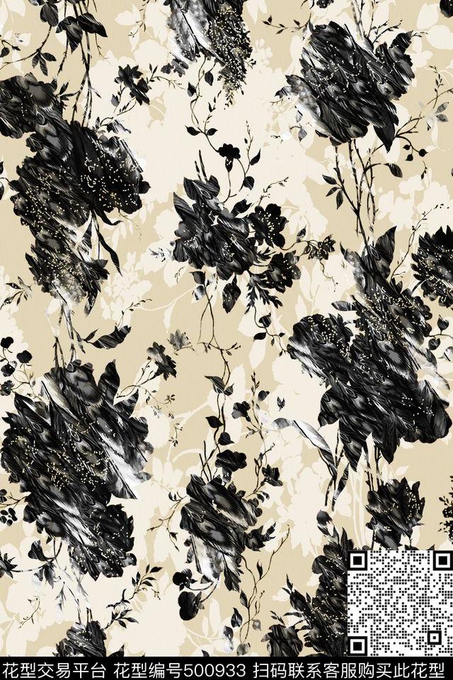 简洁素雅休闲时尚抽象花卉花纹孔雀羽毛服装面料华亿平台数码印花华亿平台下载（图片编号: 500933） - 瓦栏（Walan）