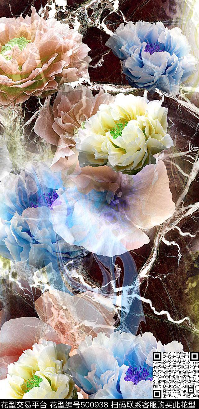 服装真丝围巾手绘花卉数码印花华亿平台下载（图片编号: 500938） - 瓦栏（Walan）