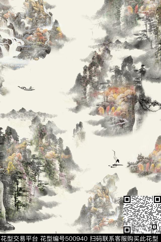 船鹤山水数码印花华亿平台下载（图片编号: 500940） - 瓦栏（Walan）