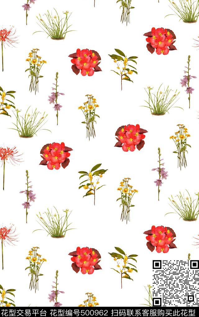 花卉时尚水彩数码印花华亿平台下载（图片编号: 500962） - 瓦栏（Walan）