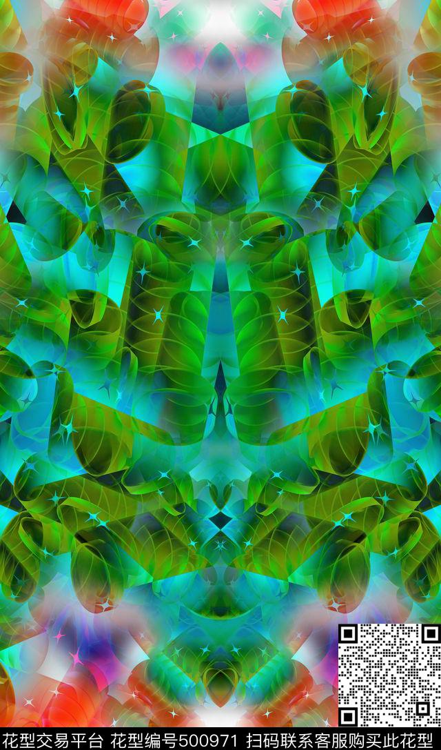 抽象色彩建筑拼接热带复古数码印花华亿平台下载（图片编号: 500971） - 瓦栏（Walan）