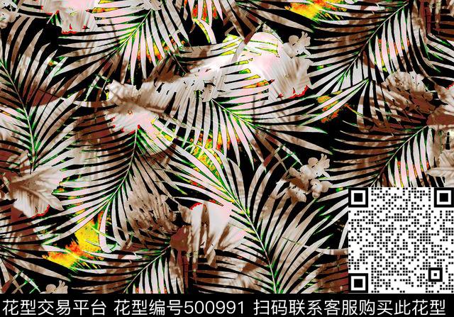 现代长叶抽象花卉数码印花华亿平台下载（图片编号: 500991） - 瓦栏（Walan）