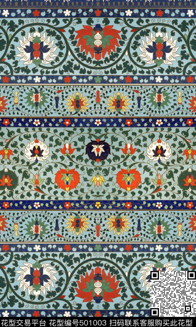 花纹民族风青花瓷传统印花华亿平台下载（图片编号: 501003） - 瓦栏（Walan）