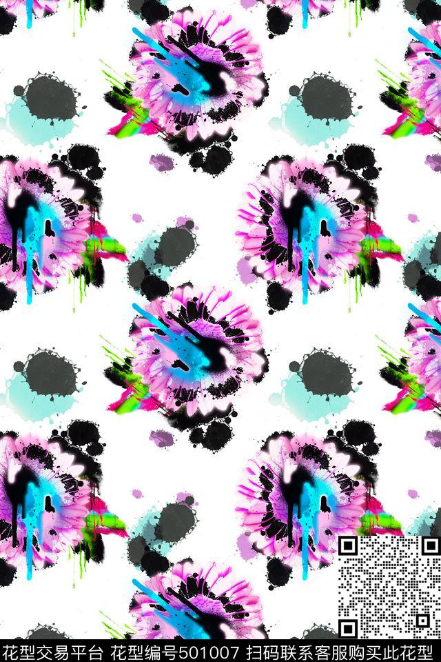原创手绘花卉数码印花华亿平台下载（图片编号: 501007） - 瓦栏（Walan）