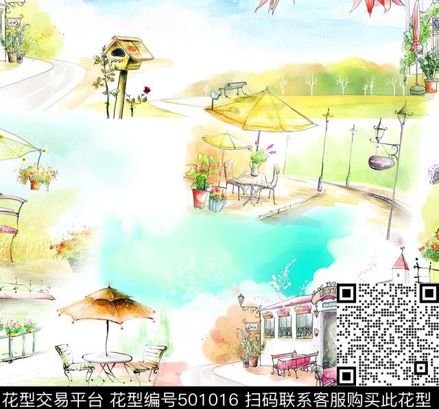 插画风景韩国数码印花华亿平台下载（图片编号: 501016） - 瓦栏（Walan）