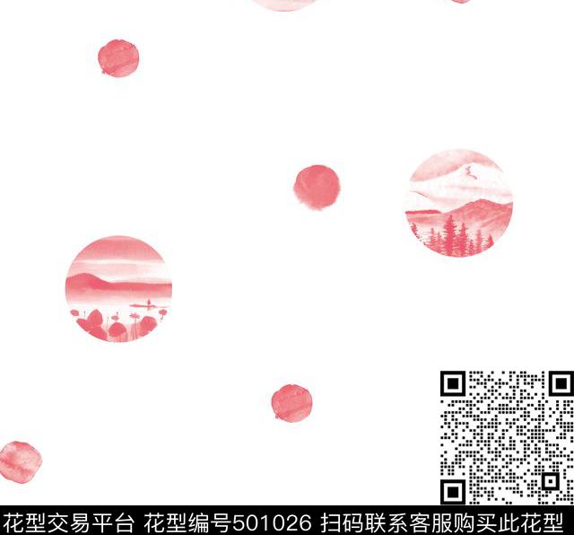 水墨风景国画传统印花华亿平台下载（图片编号: 501026） - 瓦栏（Walan）