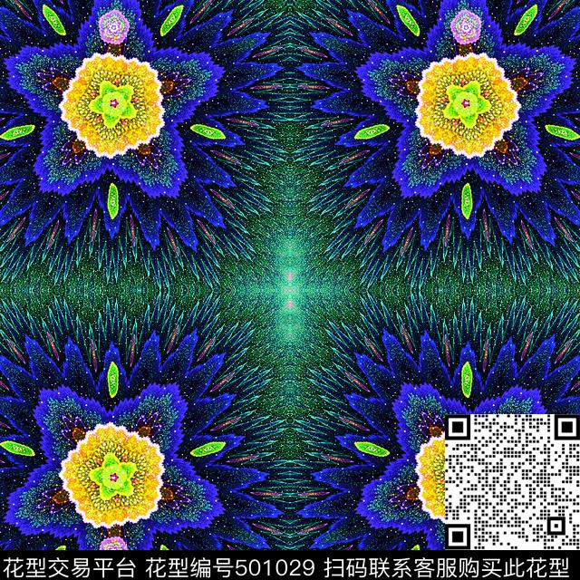 抽象梦幻花数码印花华亿平台下载（图片编号: 501029） - 瓦栏（Walan）