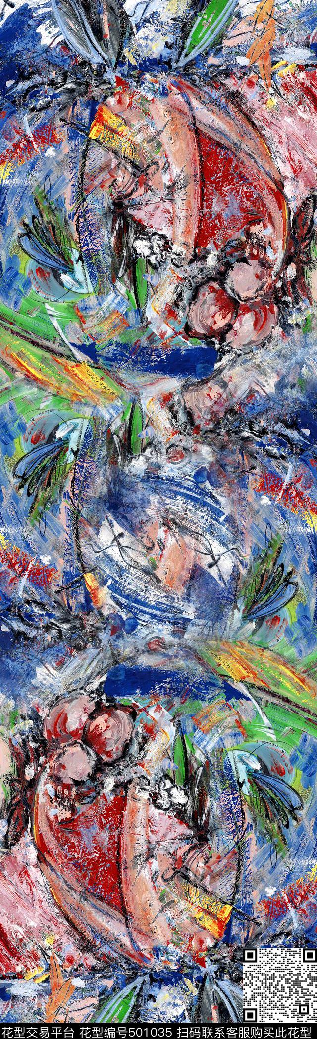抽象笔触名画油画手绘长巾数码印花华亿平台下载（图片编号: 501035） - 瓦栏（Walan）