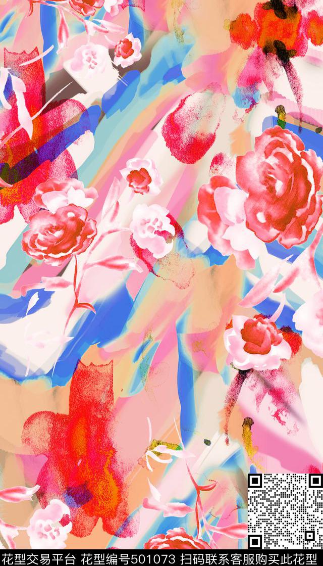 女装四方连续花鸟植物数码印花华亿平台下载（图片编号: 501073） - 瓦栏（Walan）