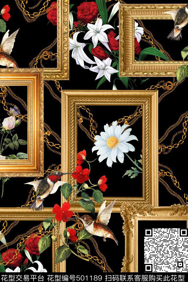 花卉欧式相框数码印花华亿平台下载（图片编号: 501189） - 瓦栏（Walan）