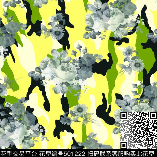 迷彩花卉流行时尚数码印花华亿平台下载（图片编号: 501222） - 瓦栏（Walan）
