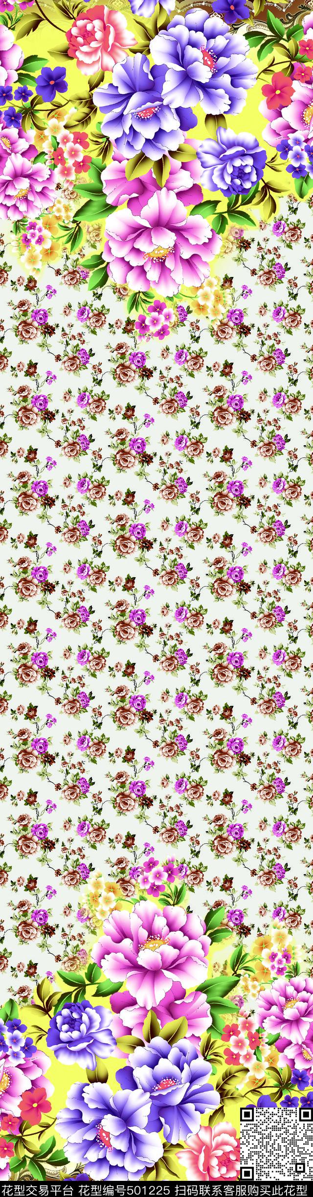定位花花朵两边定位数码印花华亿平台下载（图片编号: 501225） - 瓦栏（Walan）