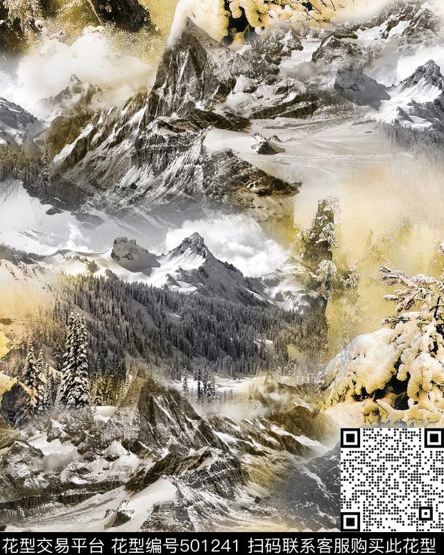 山林褐黄错综数码印花华亿平台下载（图片编号: 501241） - 瓦栏（Walan）