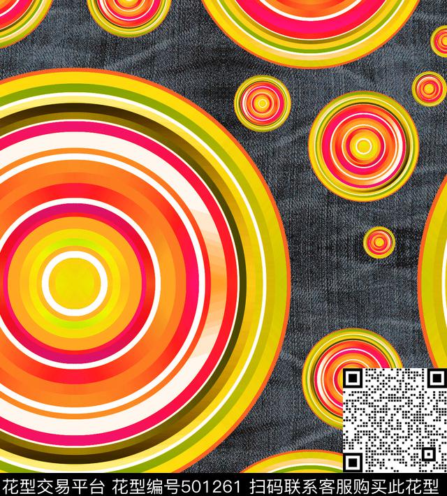 牛仔纹圆圈圆点彩色鲜艳数码印花华亿平台下载（图片编号: 501261） - 瓦栏（Walan）
