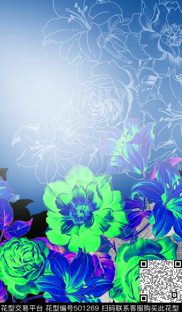 中国风下摆花数码印花华亿平台下载（图片编号: 501269） - 瓦栏（Walan）