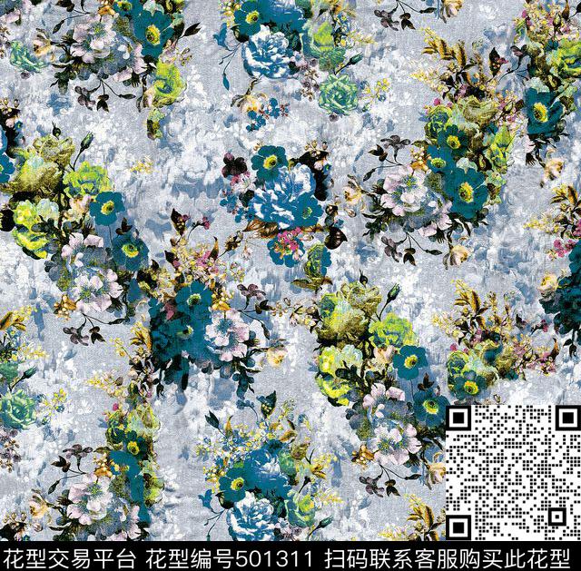 中国风叶子花数码印花华亿平台下载（图片编号: 501311） - 瓦栏（Walan）