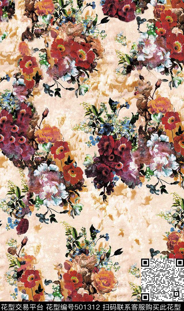 中国风叶子花数码印花华亿平台下载（图片编号: 501312） - 瓦栏（Walan）