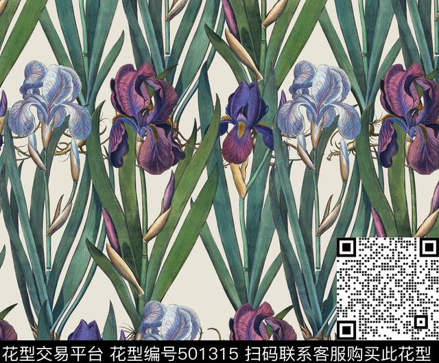 潮流时尚复古手绘花卉数码印花华亿平台下载（图片编号: 501315） - 瓦栏（Walan）