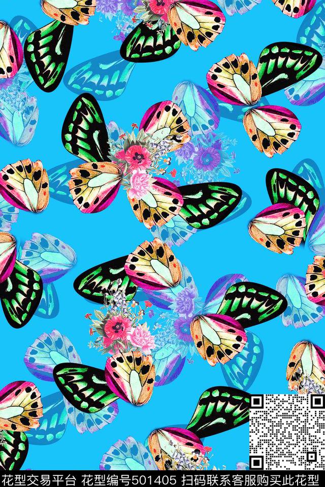 抽象蝴蝶翅膀数码印花华亿平台下载（图片编号: 501405） - 瓦栏（Walan）