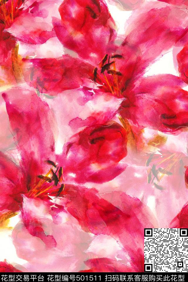 大牌花卉手绘数码印花华亿平台下载（图片编号: 501511） - 瓦栏（Walan）
