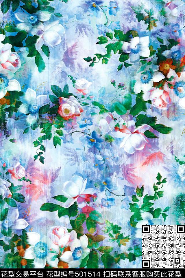 原创优雅花卉数码印花华亿平台下载（图片编号: 501514） - 瓦栏（Walan）