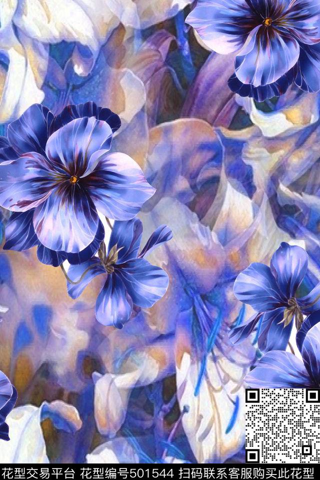 大牌花卉手绘数码印花华亿平台下载（图片编号: 501544） - 瓦栏（Walan）