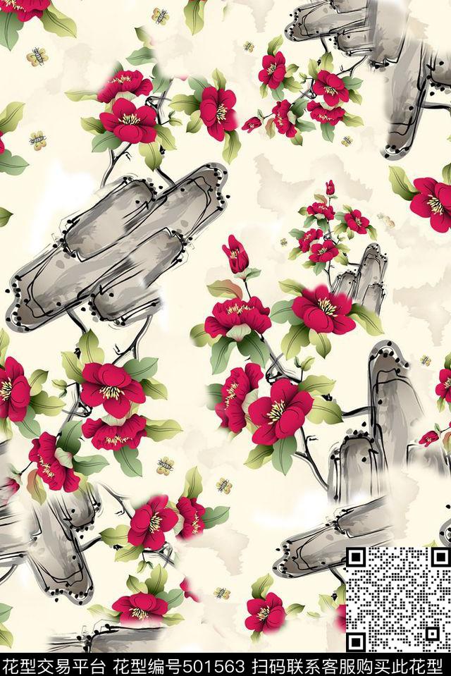 写意水墨国画水墨花卉数码印花华亿平台下载（图片编号: 501563） - 瓦栏（Walan）