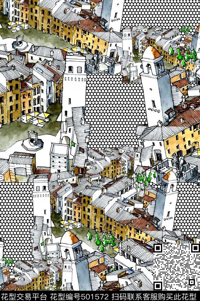 欧式建筑城市数码印花华亿平台下载（图片编号: 501572） - 瓦栏（Walan）
