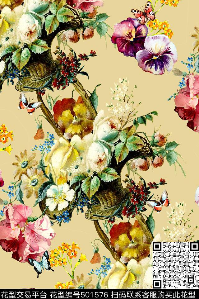 时尚手绘水彩数码印花华亿平台下载（图片编号: 501576） - 瓦栏（Walan）