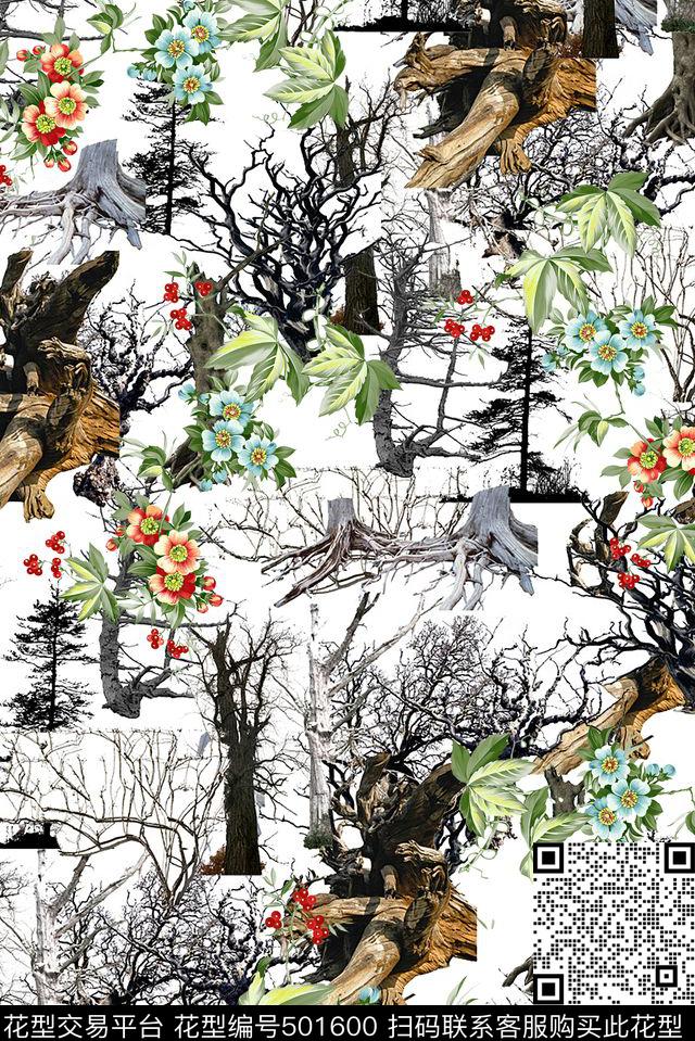 休闲风树木花卉数码印花华亿平台下载（图片编号: 501600） - 瓦栏（Walan）