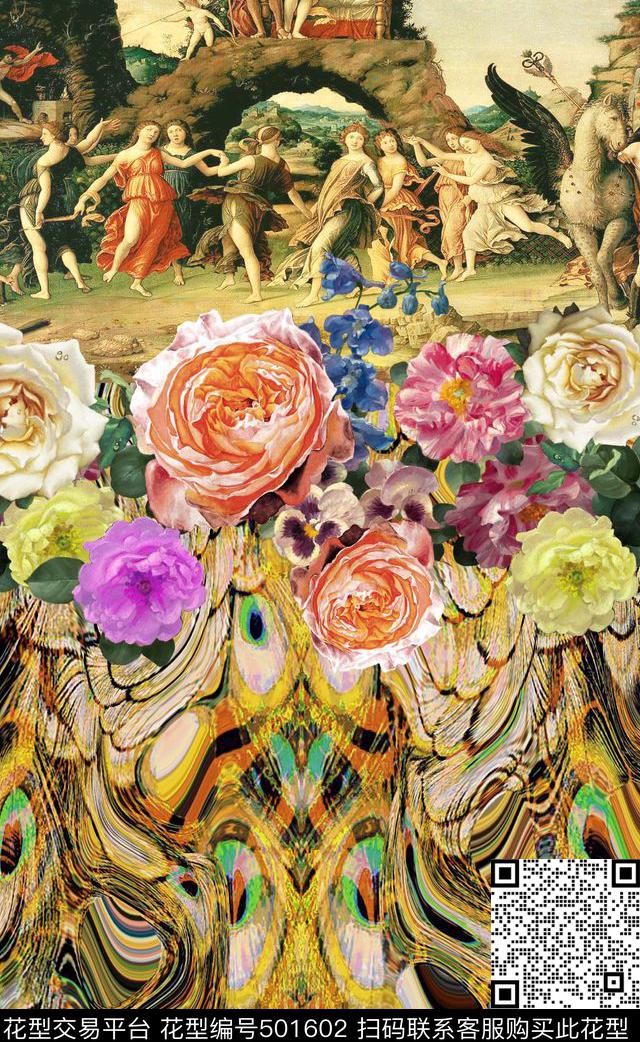 女装潮流时尚大牌手绘花卉数码印花华亿平台下载（图片编号: 501602） - 瓦栏（Walan）