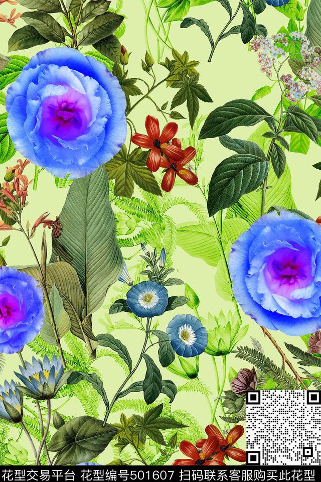 花卉潮流时尚大牌手绘油画花卉数码印花华亿平台下载（图片编号: 501607） - 瓦栏（Walan）