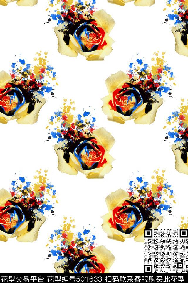 手绘创意花卉数码印花华亿平台下载（图片编号: 501633） - 瓦栏（Walan）