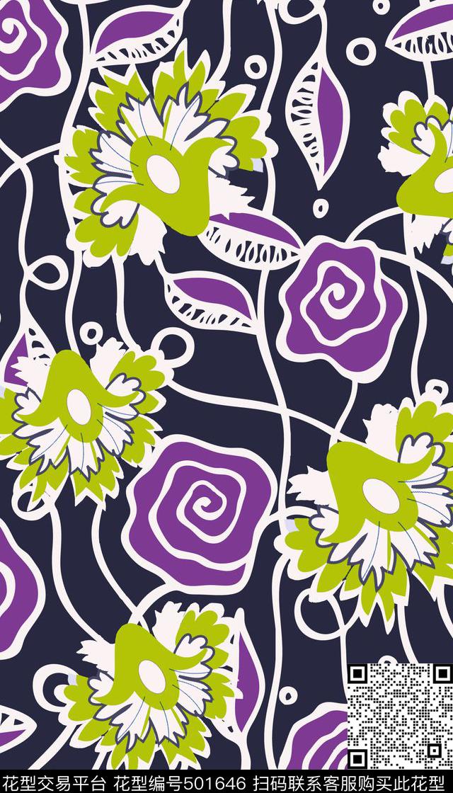 复古花朵简化传统印花华亿平台下载（图片编号: 501646） - 瓦栏（Walan）