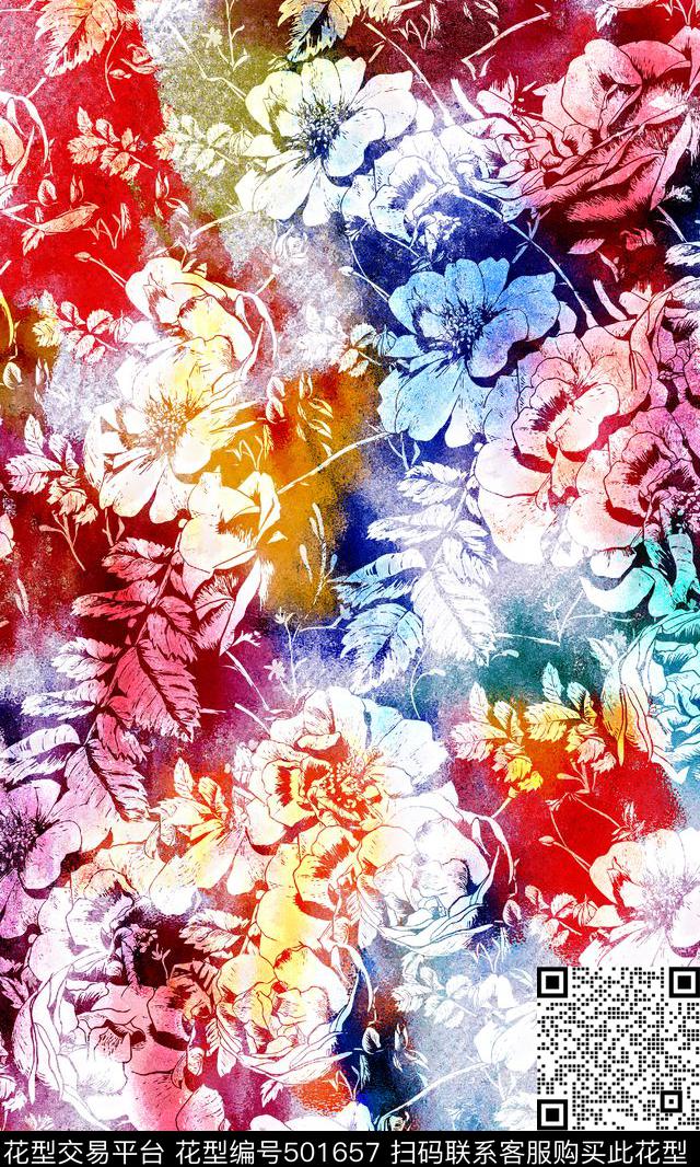 花卉玫瑰泥点数码印花华亿平台下载（图片编号: 501657） - 瓦栏（Walan）