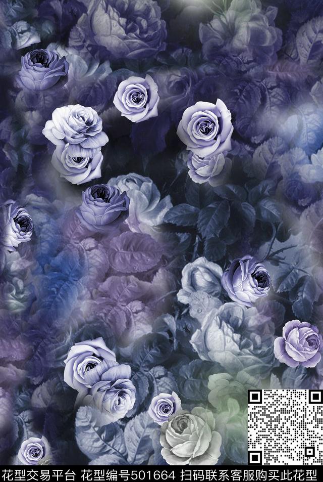 花卉欧美时尚数码印花华亿平台下载（图片编号: 501664） - 瓦栏（Walan）
