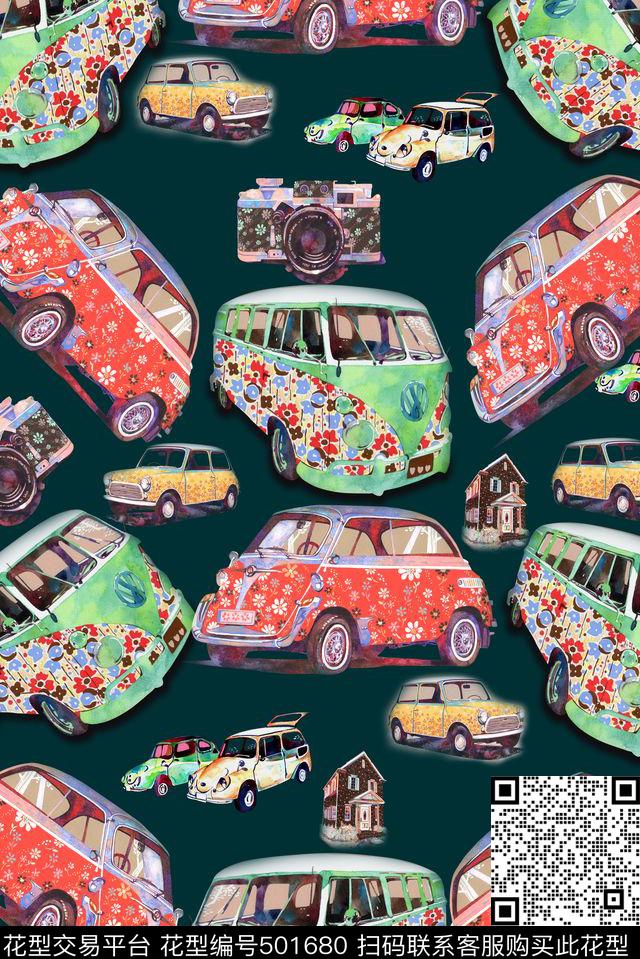 清爽趣味波普手绘汽车手绘数码印花华亿平台下载（图片编号: 501680） - 瓦栏（Walan）