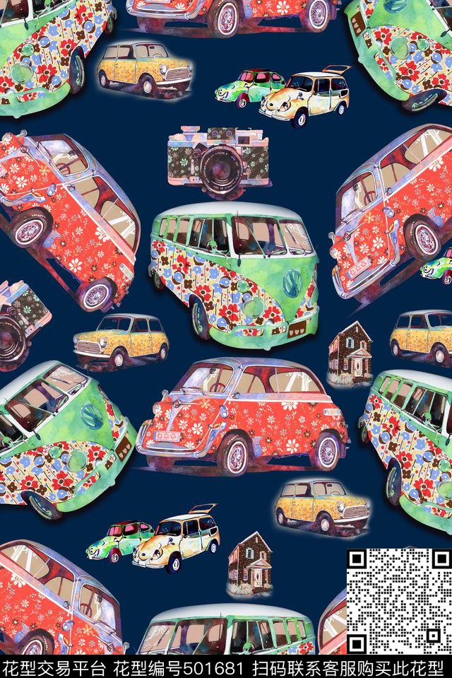 清爽趣味波普手绘汽车手绘数码印花华亿平台下载（图片编号: 501681） - 瓦栏（Walan）