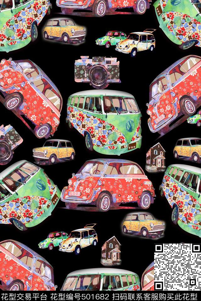 清爽趣味波普手绘汽车手绘数码印花华亿平台下载（图片编号: 501682） - 瓦栏（Walan）