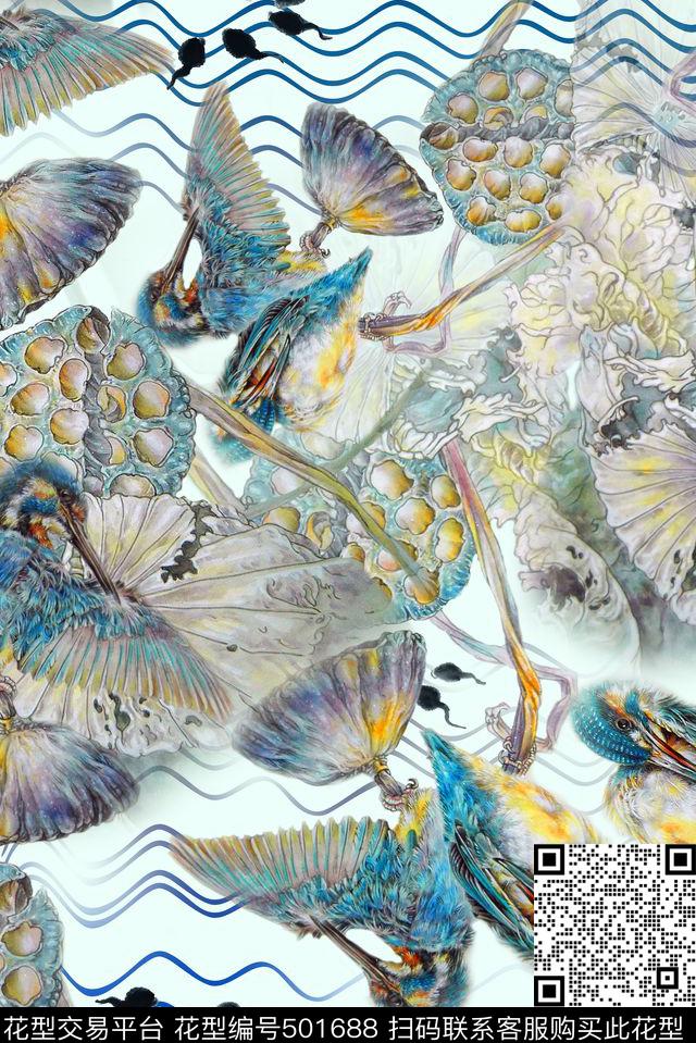 中国风工笔花鸟手绘数码印花华亿平台下载（图片编号: 501688） - 瓦栏（Walan）