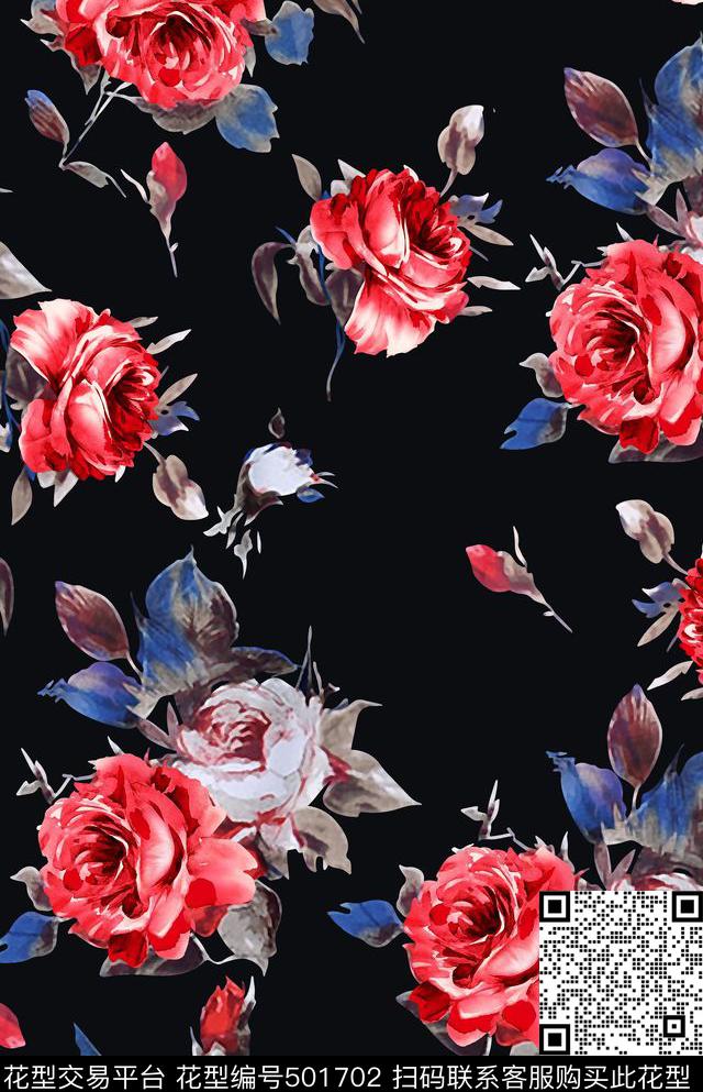 花卉欧美时尚传统印花华亿平台下载（图片编号: 501702） - 瓦栏（Walan）