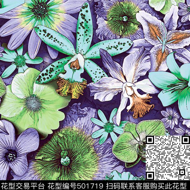 原创花卉优雅数码印花华亿平台下载（图片编号: 501719） - 瓦栏（Walan）