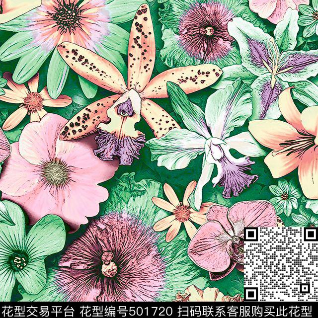 原创花卉优雅数码印花华亿平台下载（图片编号: 501720） - 瓦栏（Walan）