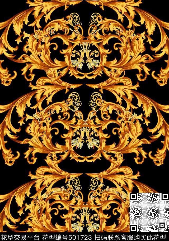 范思哲青花瓷黄金藤条传统印花华亿平台下载（图片编号: 501723） - 瓦栏（Walan）