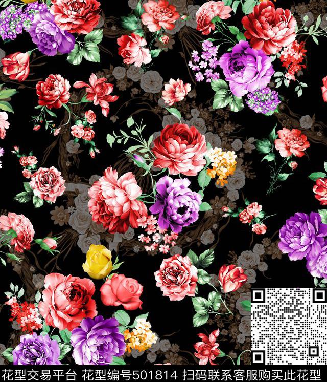潮流花卉纹数码印花华亿平台下载（图片编号: 501814） - 瓦栏（Walan）