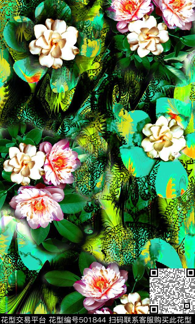 花卉时尚数码数码印花华亿平台下载（图片编号: 501844） - 瓦栏（Walan）